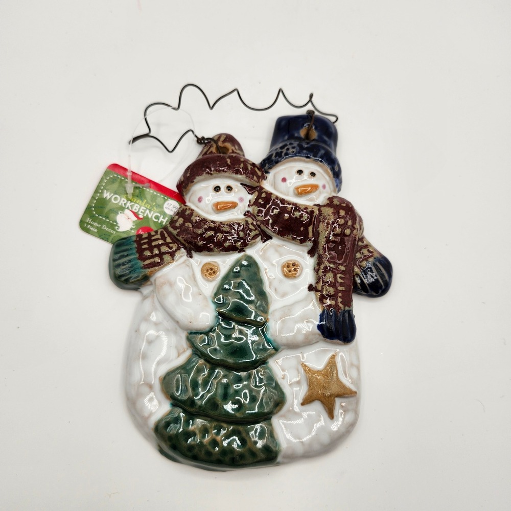 Santa's Workbench Ceramic Snowman Duo Wall Hanging Decor Vintage‎ 2002 NWT